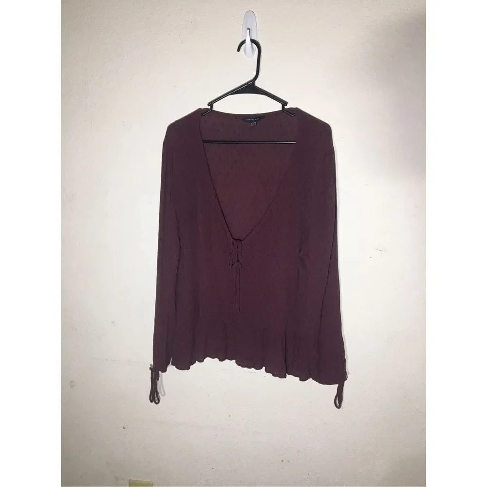 Womens American Eagle Cardigan Tie Front Dark Maroon Purple Size Extra Large XL